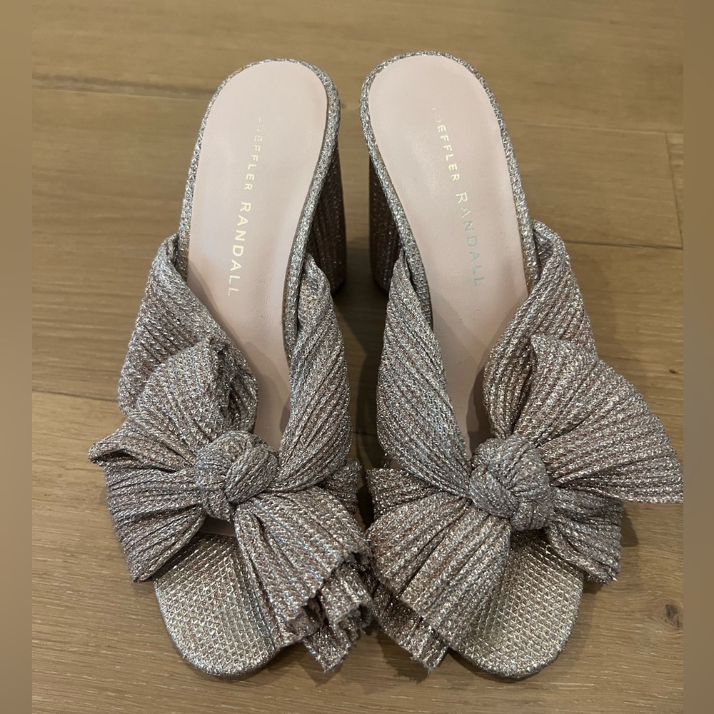 Loeffler Randall Penny High Heel Pleated Knot Slide in Champagne - size 5.5